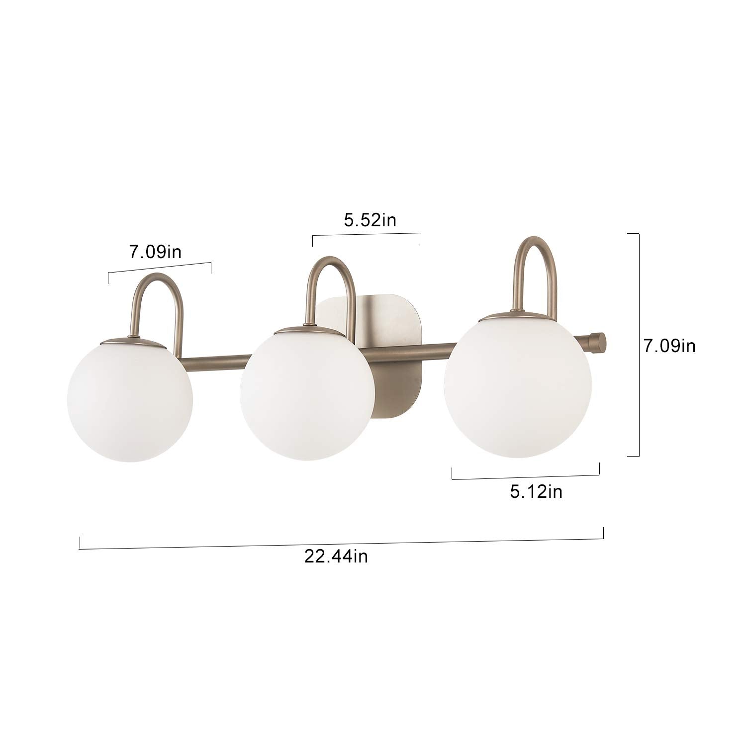 Zhuoer Brushed Nickel Bathroom Vanity Light Fixtures 3 Lights Milk White Glass Globe Shade Modern Wall Sconce Lighting Bath Vanity Lights Bar Over Mirror (Exclude G9 Bulb)