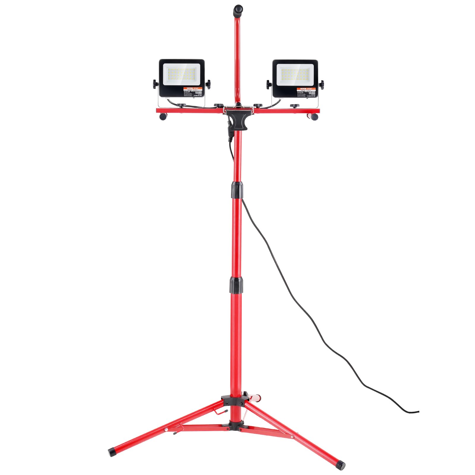 VEVOR LED Work Light with Stand, 5000 Lumen Dual-Head LED Work Light with 27.6''-68.1'' Adjustable and Foldable Tripod Stand, IP
