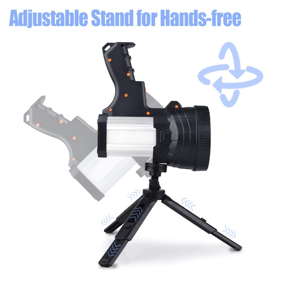 YIERBLUE Rechargeable Spotlight 120000 Lumen LED Handheld Flashlight 10000mAh with Tripod - Silver, Model SUPTMAX