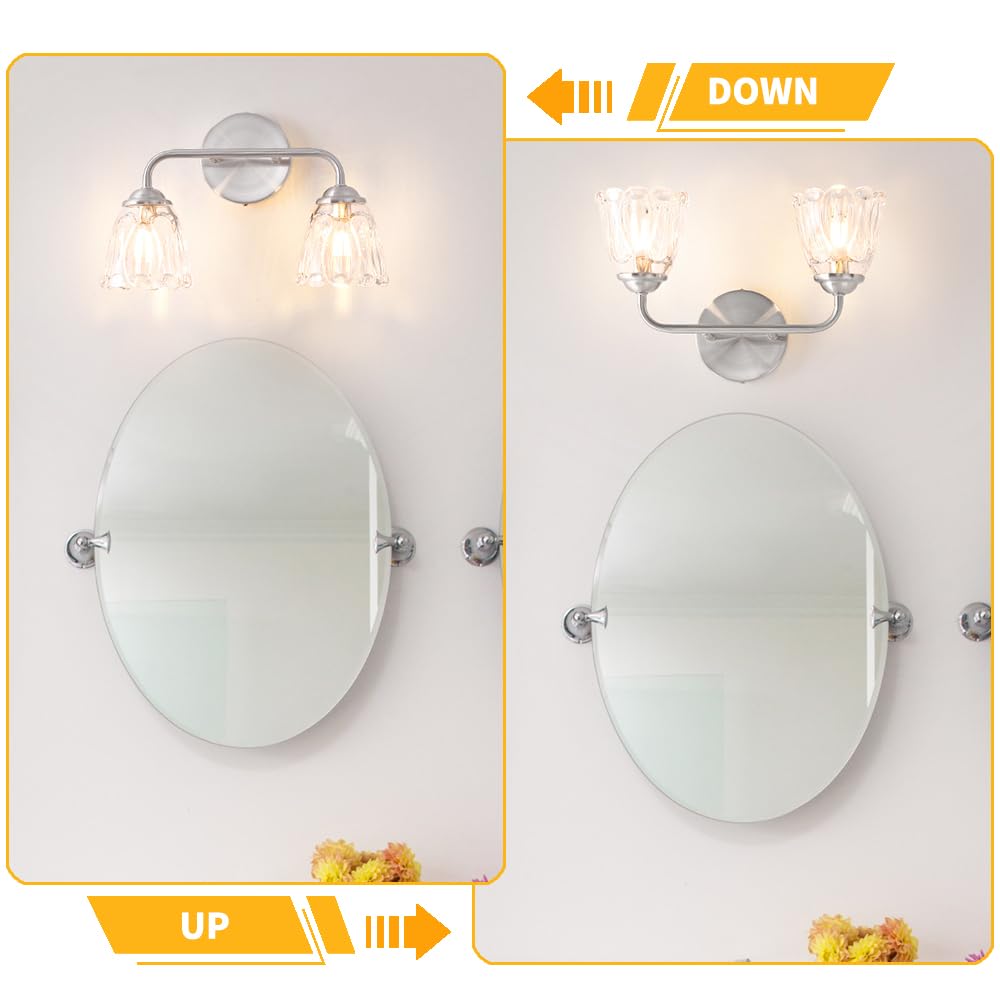 Daunton Vintage Vanity Lighting For Bathroom, Nickel Bathroom Lights Over Mirror, 2-Light Elegant Bathroom Vanity Light, Bathroo