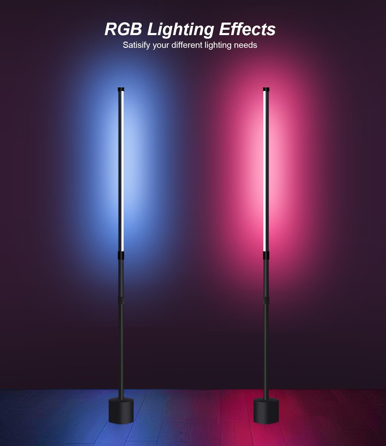 Allbluee Floor Lamp - RGB LED Corner Lamp with Remote Control, Adjustable Height,Brightness & Color Temperature Control, Ideal f