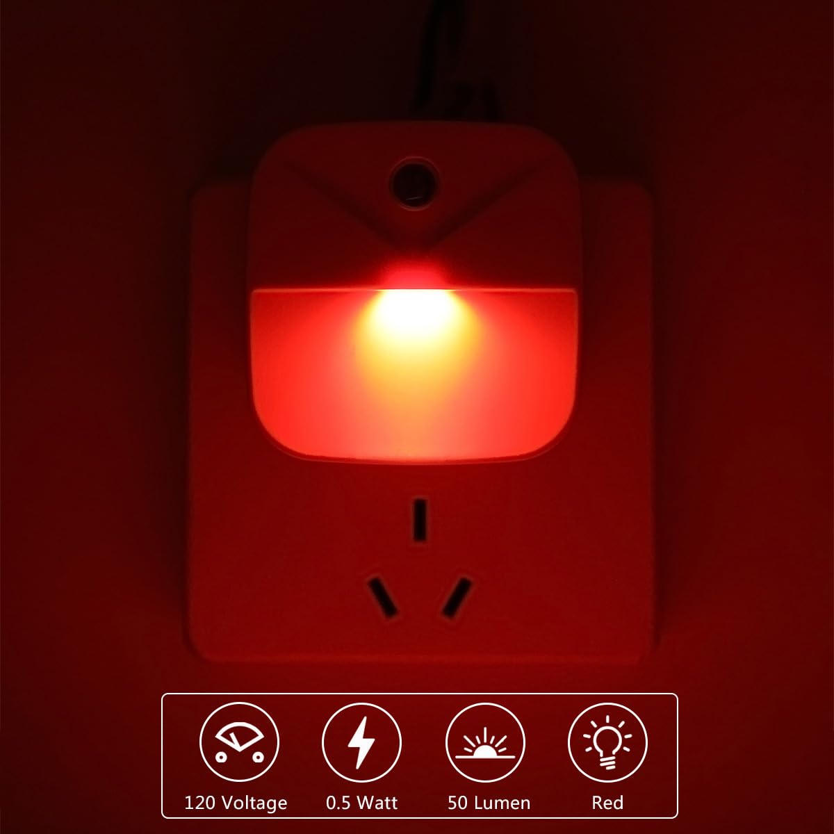 KINUR LED Night Lights 6 Pack, Dusk to Dawn Sensor, Small Red Plastic for Kids, Nursery, Bedroom, Bathroom, Hallway, Model GB004