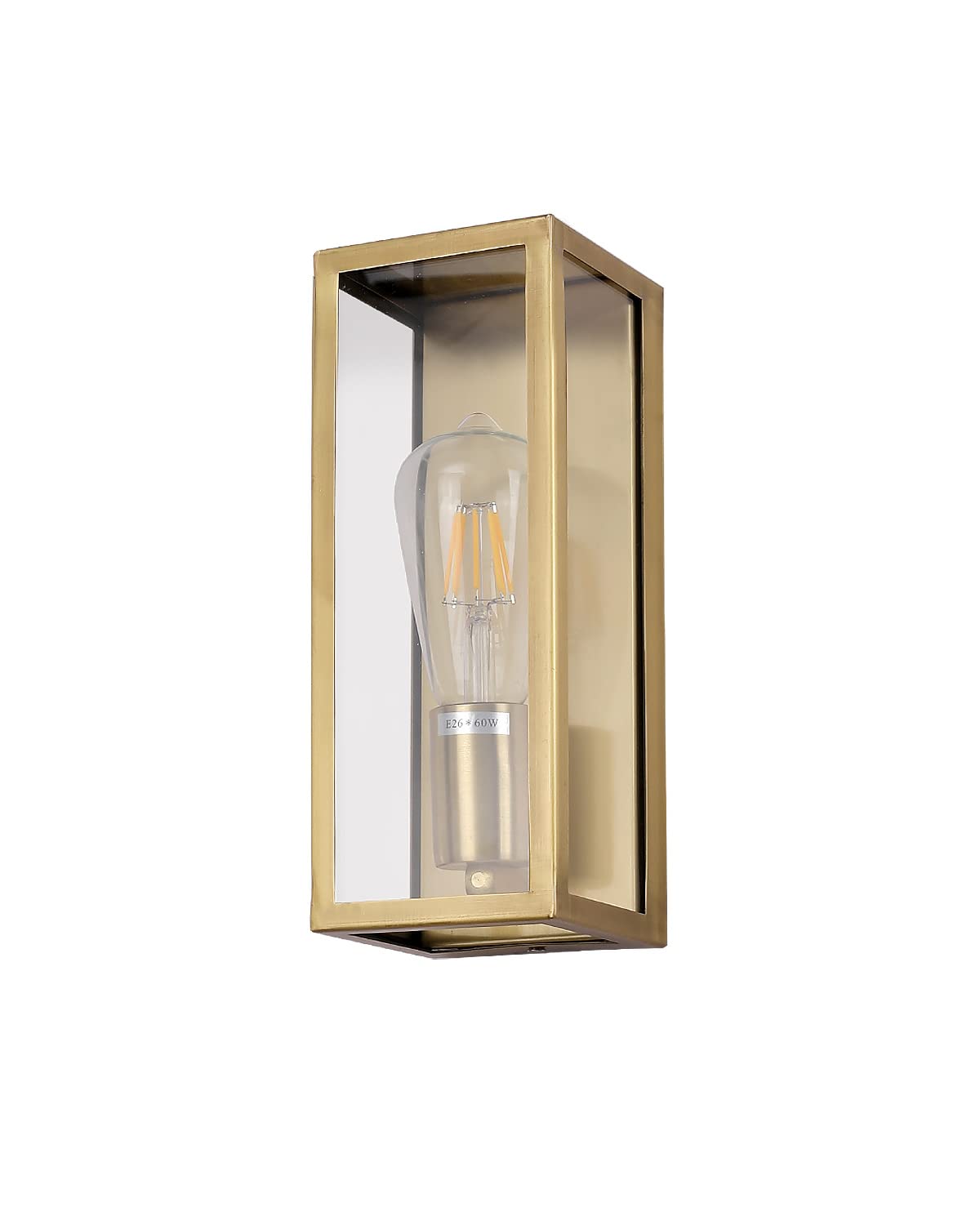Boca Do Lobo Outdoor Wall Lights, Exterior Waterproof Wall Sconce Light Fixture, Brushed Brass Frame With Clear Glass Shade For Porch, Entryway, Front Door, E26 Base(Bulb Not Included)