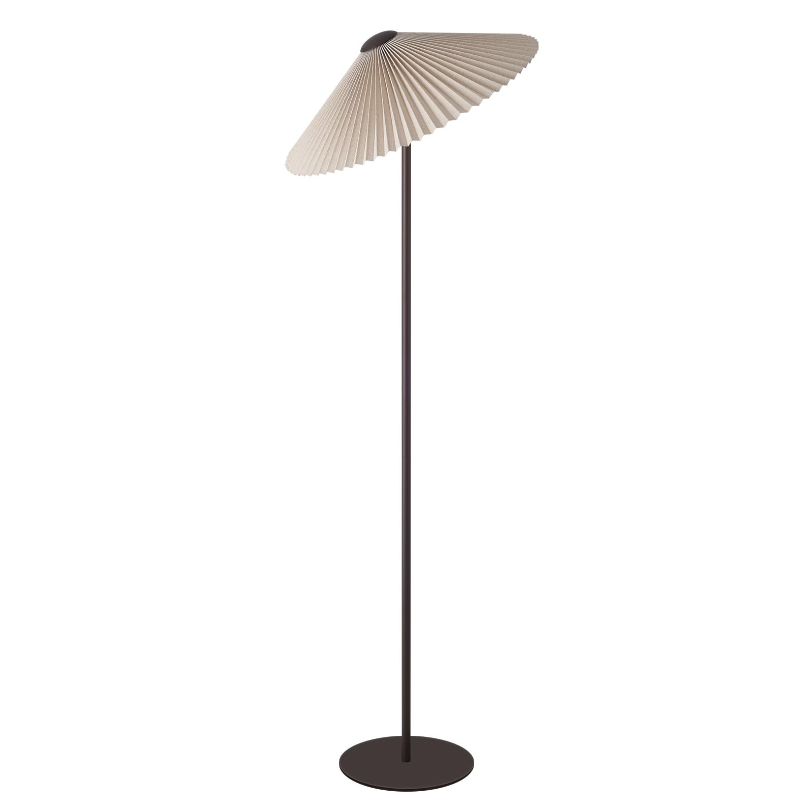 KUNJOULAM Pleated Floor Lamp, Tall Metal Standing Lamp, Fabric Lampshade, Brown, Model FL001