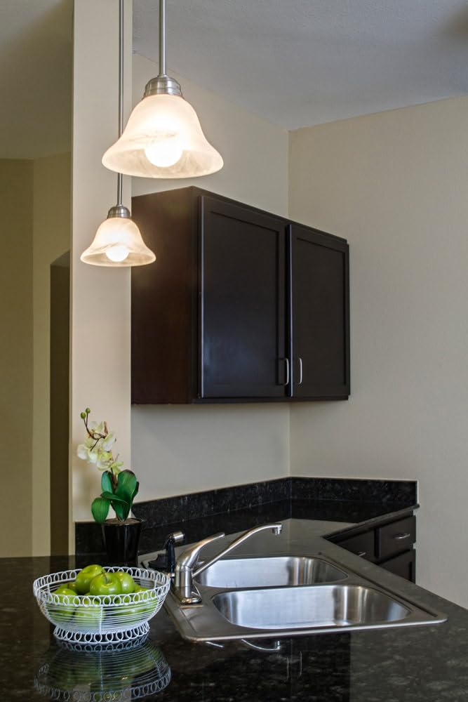 Design House 511634 Mini Pendant Light, 1-Light Dimmable, Satin Nickel, Alabaster Glass Shade for Kitchen Island Bar