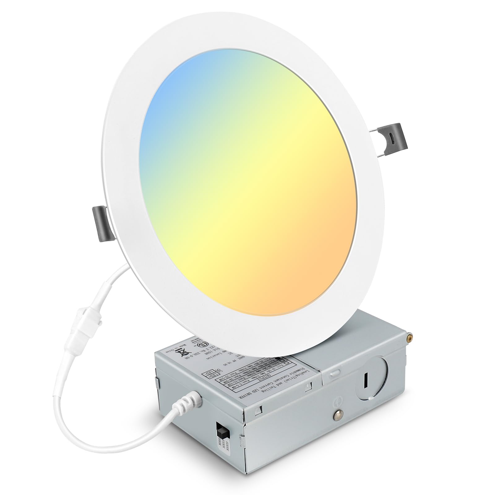 Elaruslux 7 Inch 3CCT Ultra-Thin LED Recessed Light with Junction Box, 3000K/4500K/6000K Selectable, 18W Eqv 125W, Dimmable Ceil