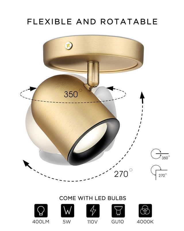 Femila 44 Adjustable Led Track Light - 4000K Gold Ceiling Track Lighting Fixture  Rotatable | Modern Kitchen Track Lights | Versatile Led Track Lighting Kit  4Fs78Tl-5 Bg