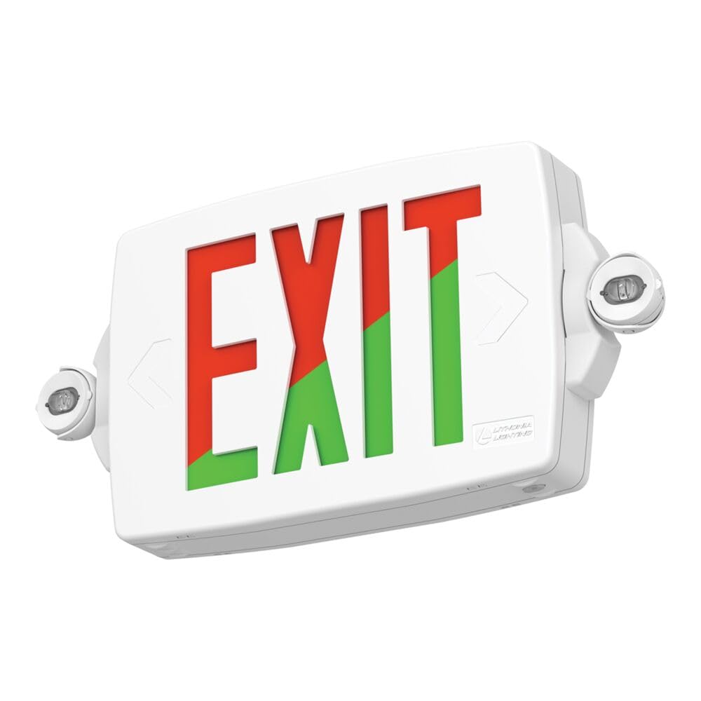 Lithonia Lighting Quantum LED Exit Sign Emergency Light Combo  Exit Sign and Emergency Lights  2-Head Fixture  Red/Green Selectable Letters  High Output Battery  White (LHQM S W RG MVOLT HO M6)
