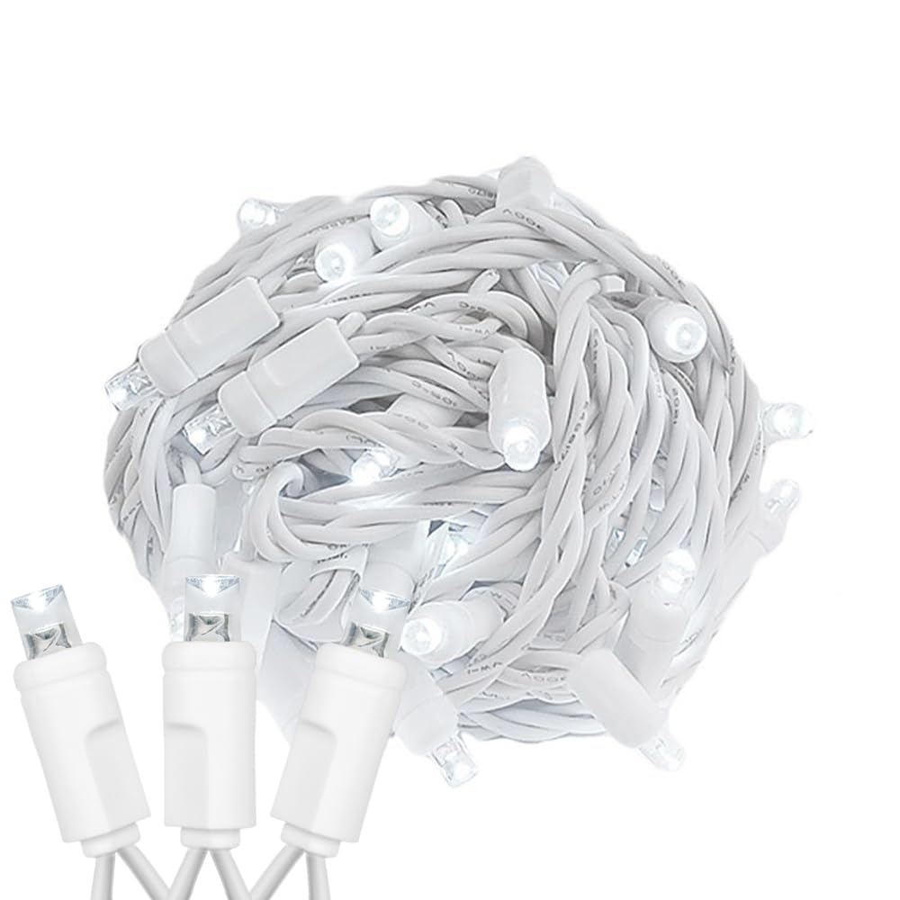 Novelty Lights 24-Pack 25 Feet 50 Light Pure White Led Christmas Lights White Wire, Connectable Mini String, Indoor/Outdoor, Com