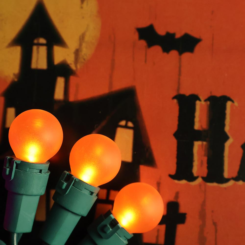 Solduce Orange Halloween Lights G15 Glass Frosted Globe Lights 50 LED 13.5ft Plug in Waterproof Extendable Christmas String Ligh