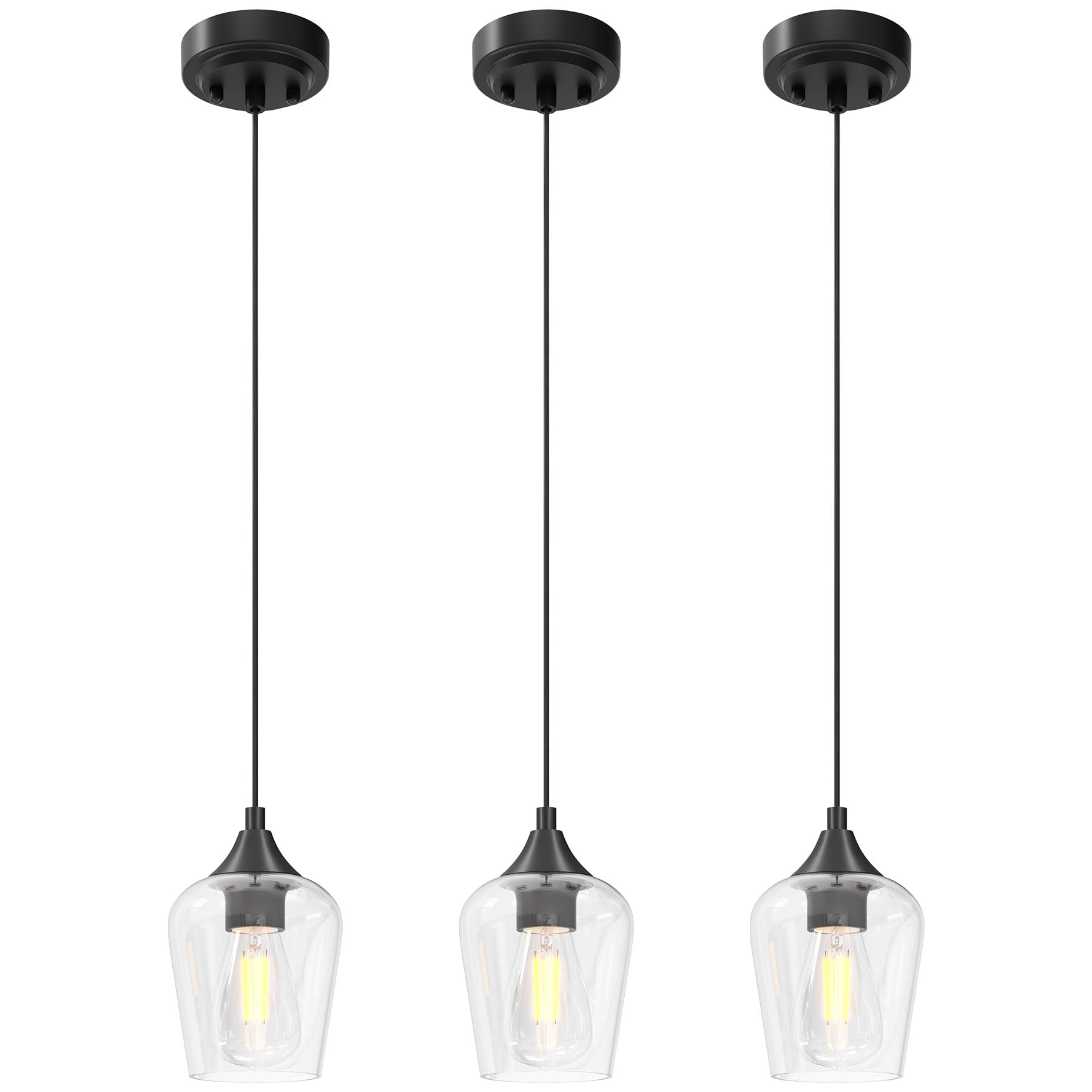 VONLUCE Pendant Lights Kitchen Island, Matte Black Pendant Light Fixtures with E26 Base & Adjustable Cable, Modern Pendant Light