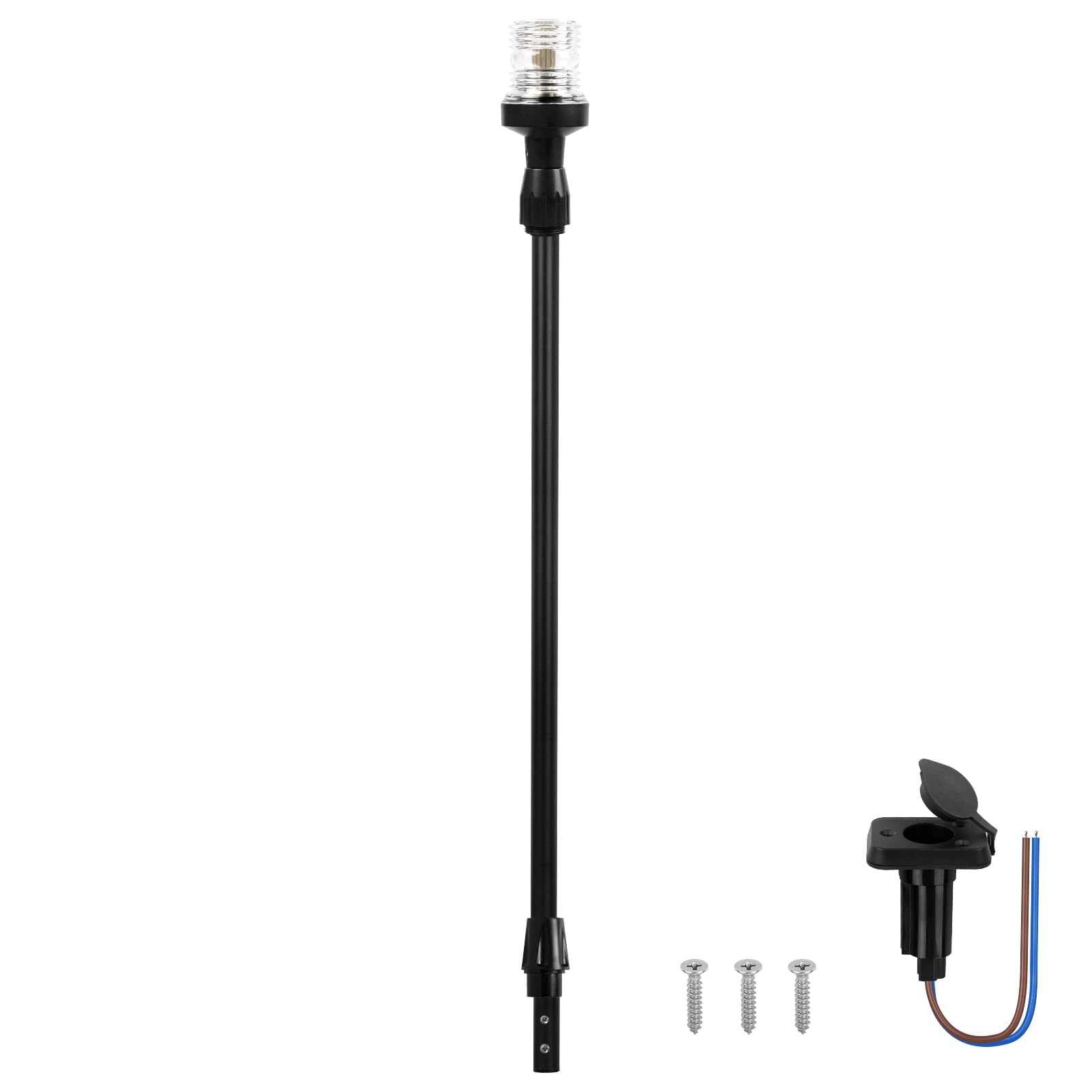 Obcursco LED Anchor Light, 27in-48in Telescoping Pole, 12V, 3NM 360° Navigation Lighting for Boats, Black, Model OS004-001-