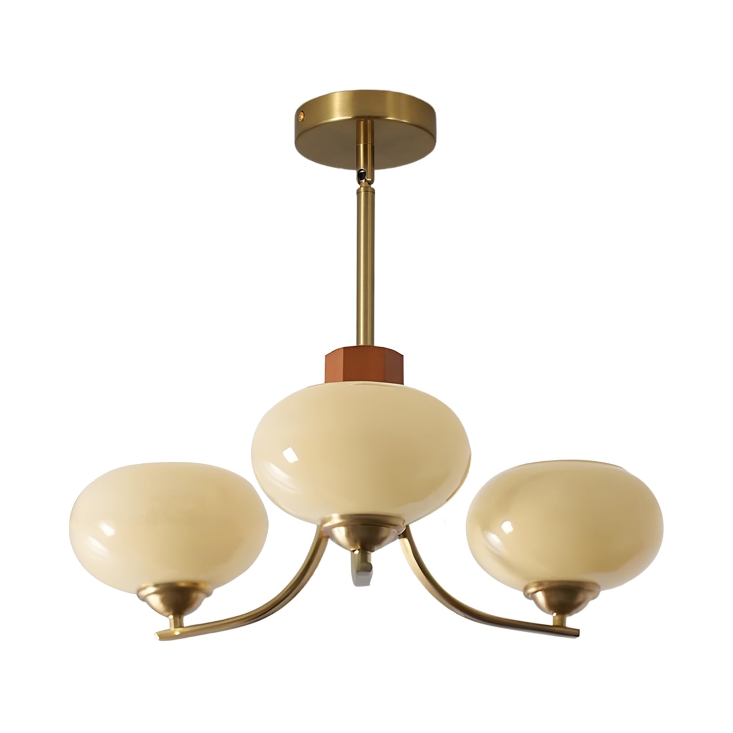 BOKT Nordic 3-Light Bubble Chandelier Wood Cream Globe Sputnik Chandelier Vintage Ceiling Hanging Lamp with Smooth Glass Persimm