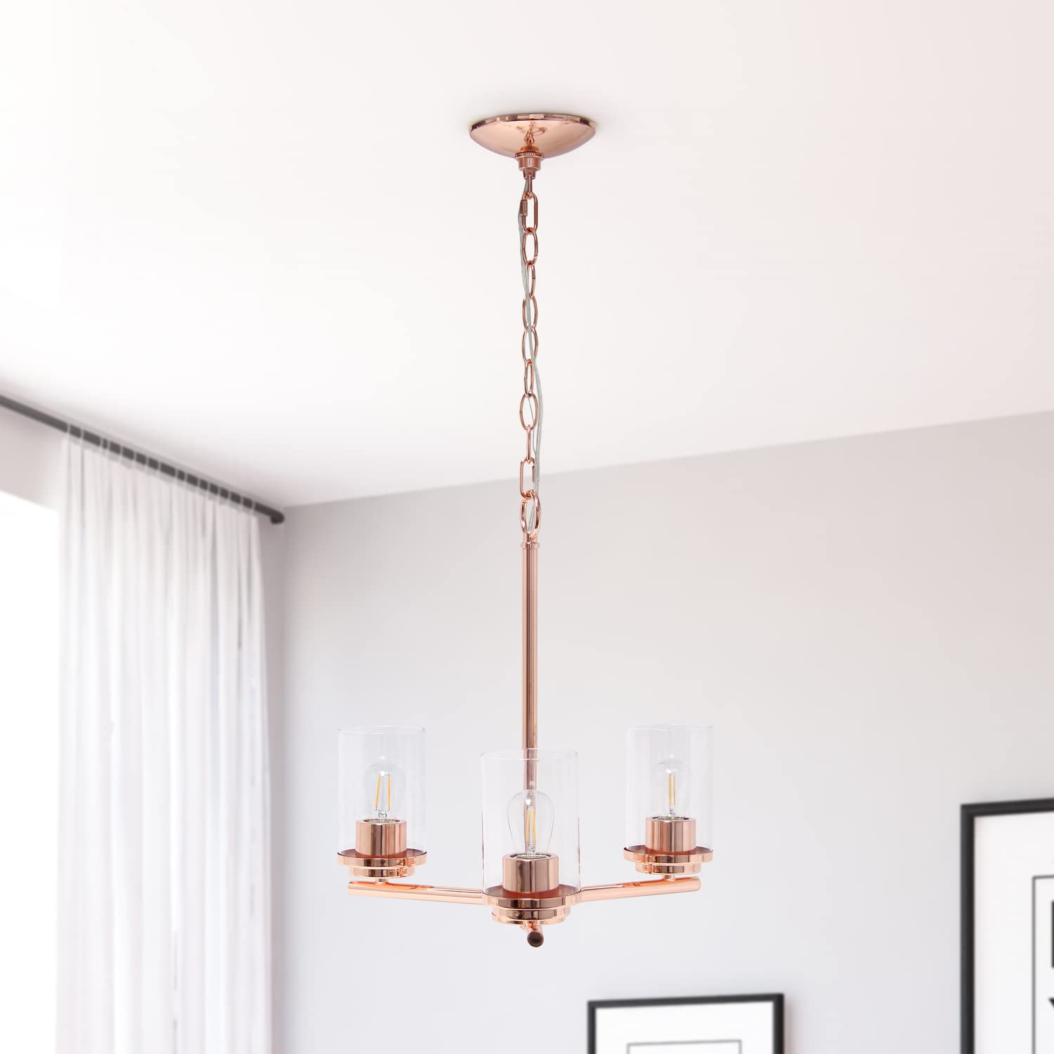 Elegant Designs 3-Light Pendant Chandelier, Glass & Metal, 15in Brushed Nickel, Model PT1018-BSN