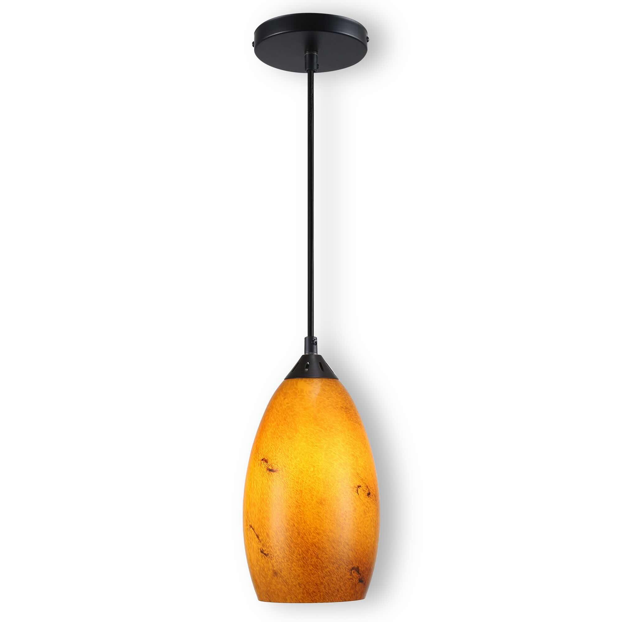 LUXWELL Pendant Lighting, Modern Handblown Amber Color Glass, Oval Art Shade Hanging Light, Oil Rubbed Bronze Finish for Kitchen