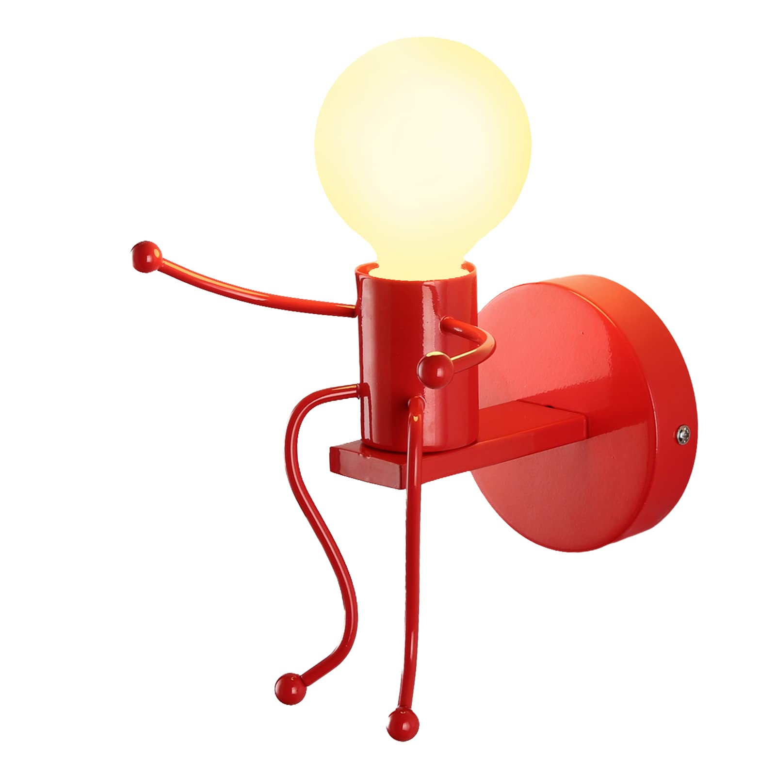 Southpo Mini Wall Light Fixture Baking discomfort-reducingt Creative Little People Wall Lamps Bedroom Decoration Metal Bedside Lamp Modern Children Cartoon Doll Wall Sconces Gift Led Lighting Indoor E26 Base (Red)