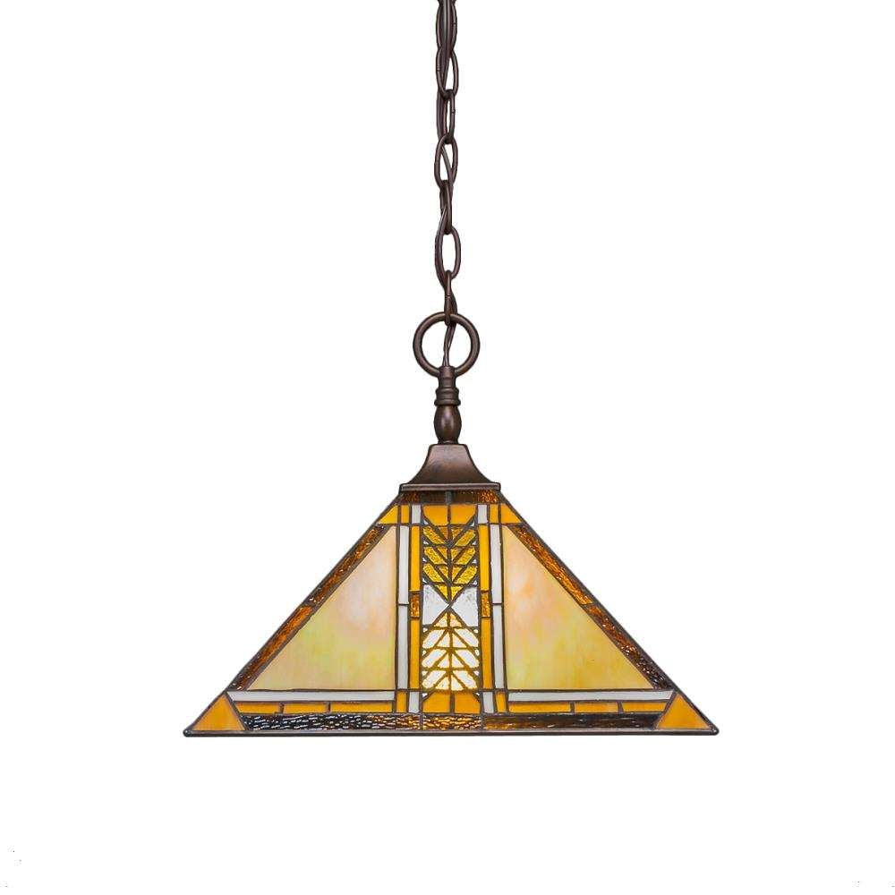 Toltec Lighting 12-Brz-986 Chain Hung Pendant With Square Fitter With 14&quot; Santa Cruz Tiffany Glass, Bronze Finish