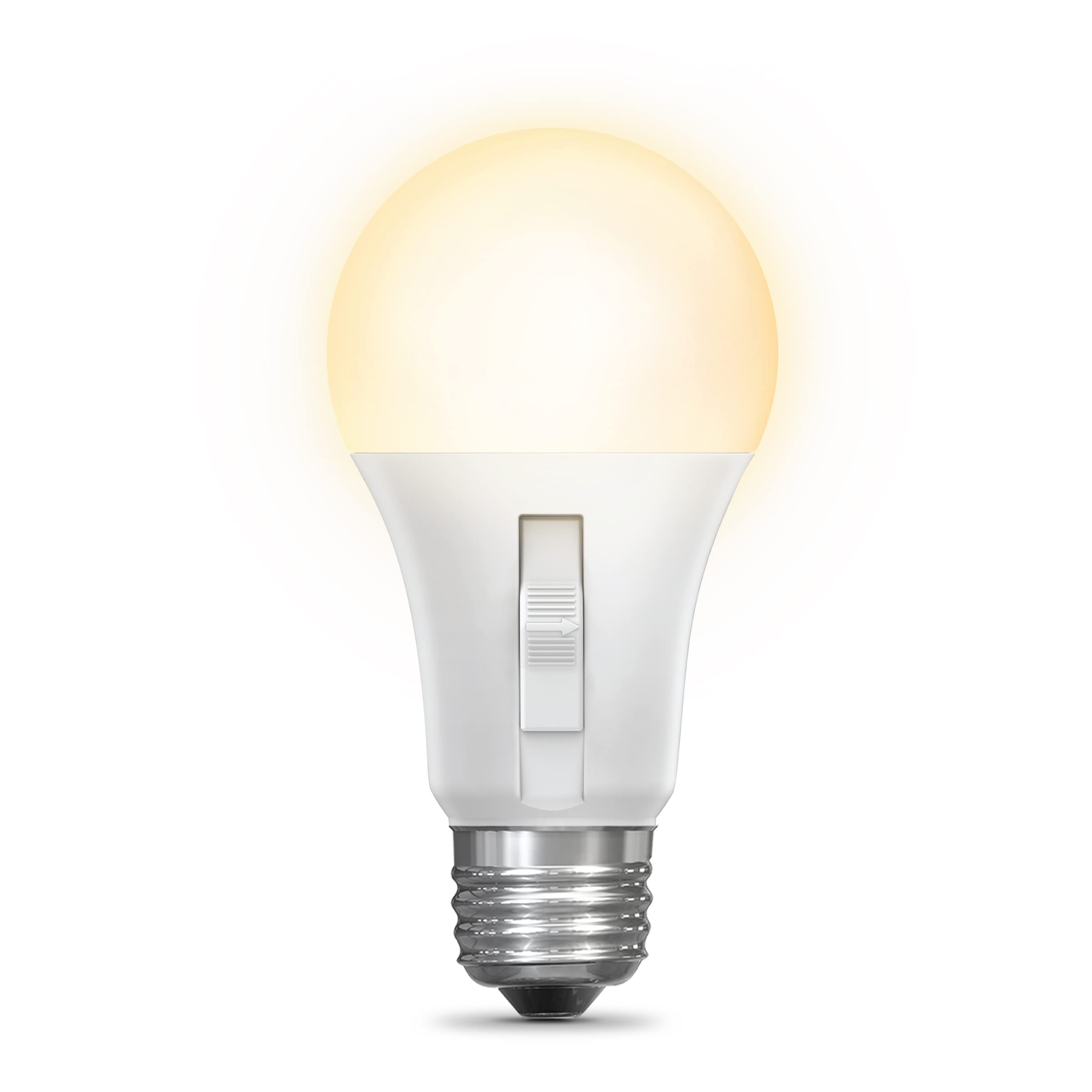 Feit Electric LED Light Bulb - Three-Color Selectable - A19 Size - 60W Equivalent - 800 Lumen - Dusk to Dawn Sensor - White Light