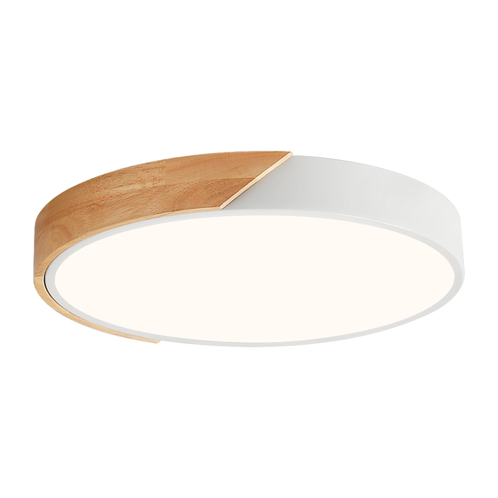 Vikaey Modern LED Ceiling Light Fixture, Minimalist Wood, 4000K, 15.8in , White