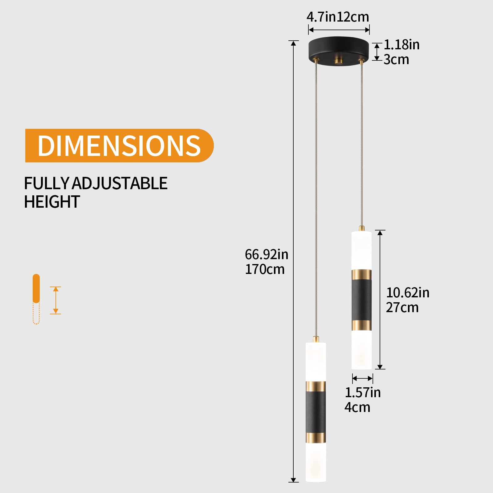 Liangmh 2 Light Pendant Lights Kitchen Island Dimmable Led Modern Mini Pendant Light, Bedroom Small Pendant Light Fixtures (Blac