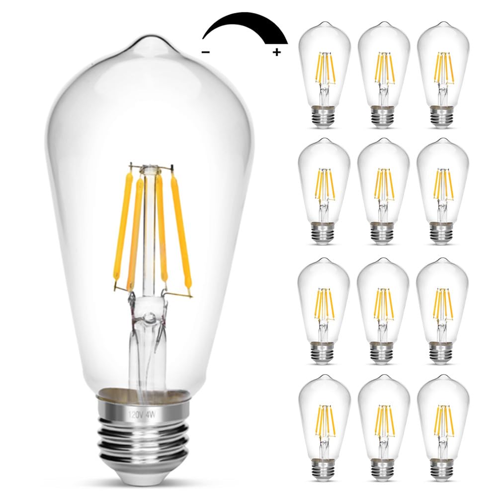 NOTOC Dimmable Vintage Edison Bulb 4W Equivalent 40W Incandescent ST18 Antique LED Filament Bulbs Daylight White 4000K 450 Lumens E26 Led Bulb Pack of 12