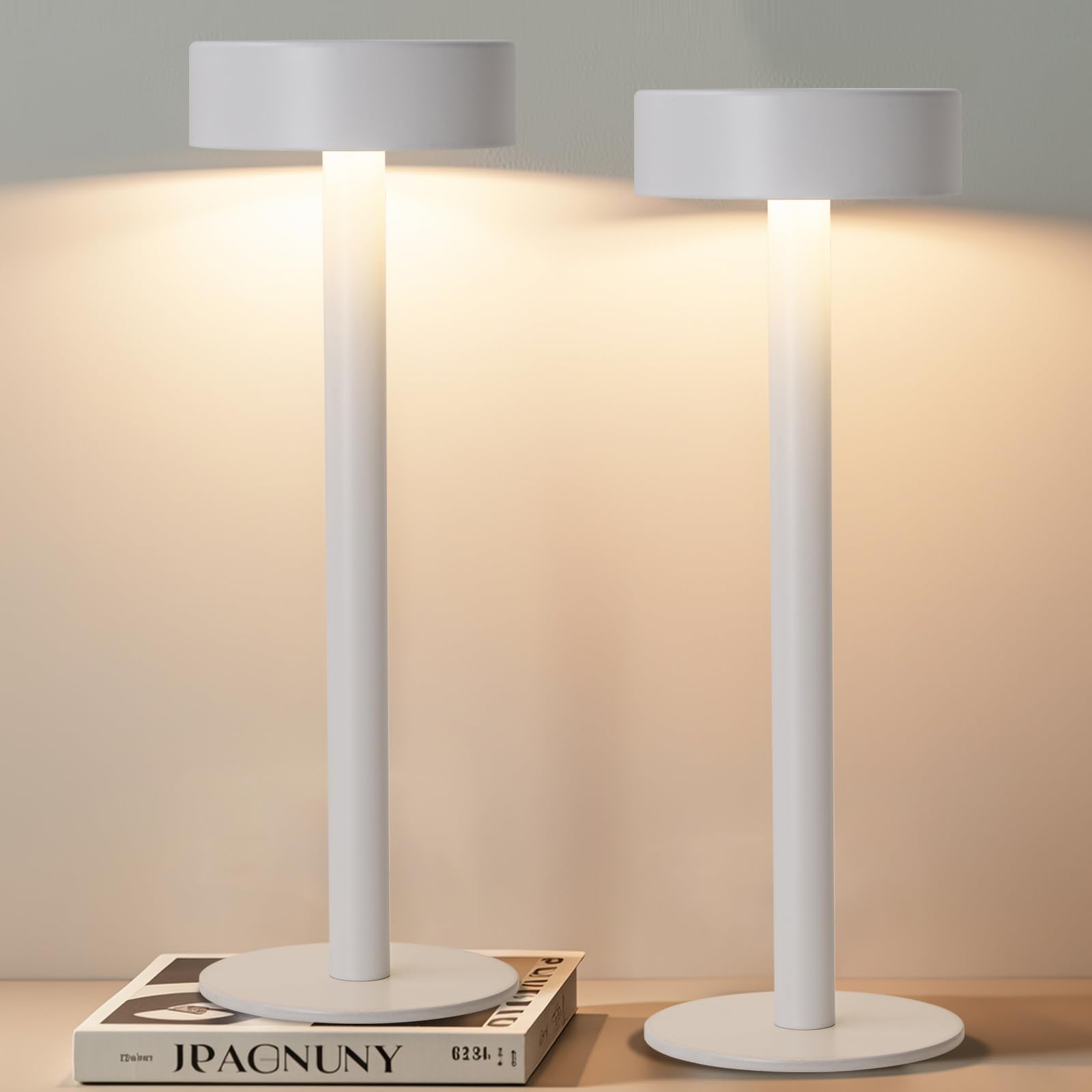 Briever Cordless Table Lamps, Rechargeable LED, 3 Colors Stepless Dimming, Model L6233-B, White