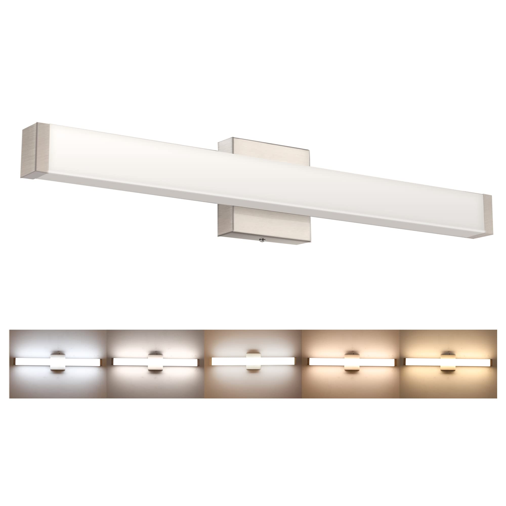 Yhtlaeh 24" Brushed Nickel Led Bathroom Vanity Light, Dimmable 14W, Natural White