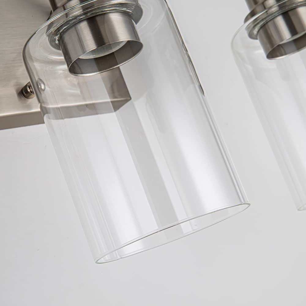 EMONG 3-Light Brushed Nickel Bathroom Vanity Light Fixture with Clear Glass Shades, AM-70050-3-SN, Ideal for Hallway, Living Room, Kitchen