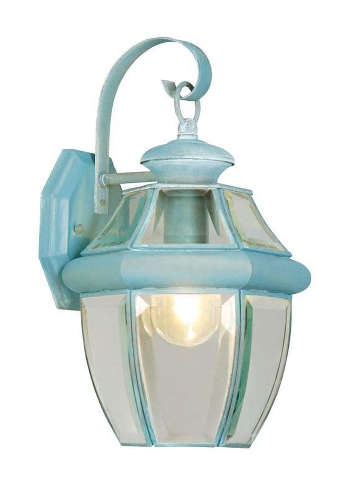 Livex Lighting Outdoor Wall Lantern, 1 Light, Handcrafted Solid Brass, Verdigris Finish, 8.5inW x 14inH, Model 2151-06