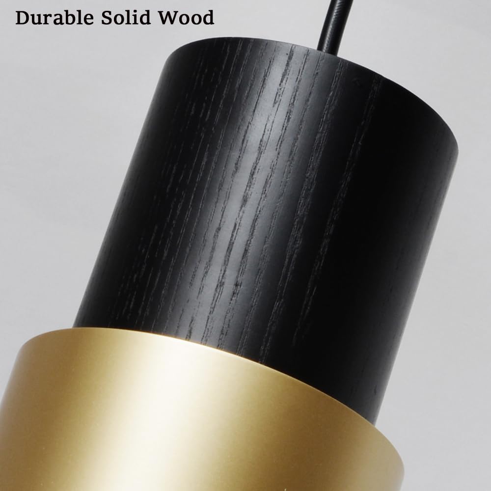 Duhu Gold Pendant Light,Modern Black Kitchen Island Light,Vintage Wood Hanging Lamp,Height Adjustable,Pendant Light Fixture For