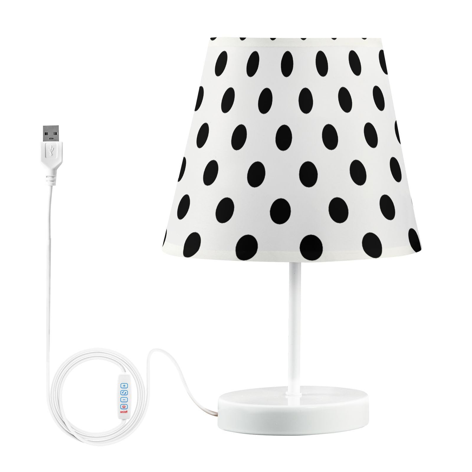 ALAZA Polka Dot Black on White Decor Bedside Table Lamp with USB Port 3 Color Temperatures LED Desk Lamp for Bedroom Office M