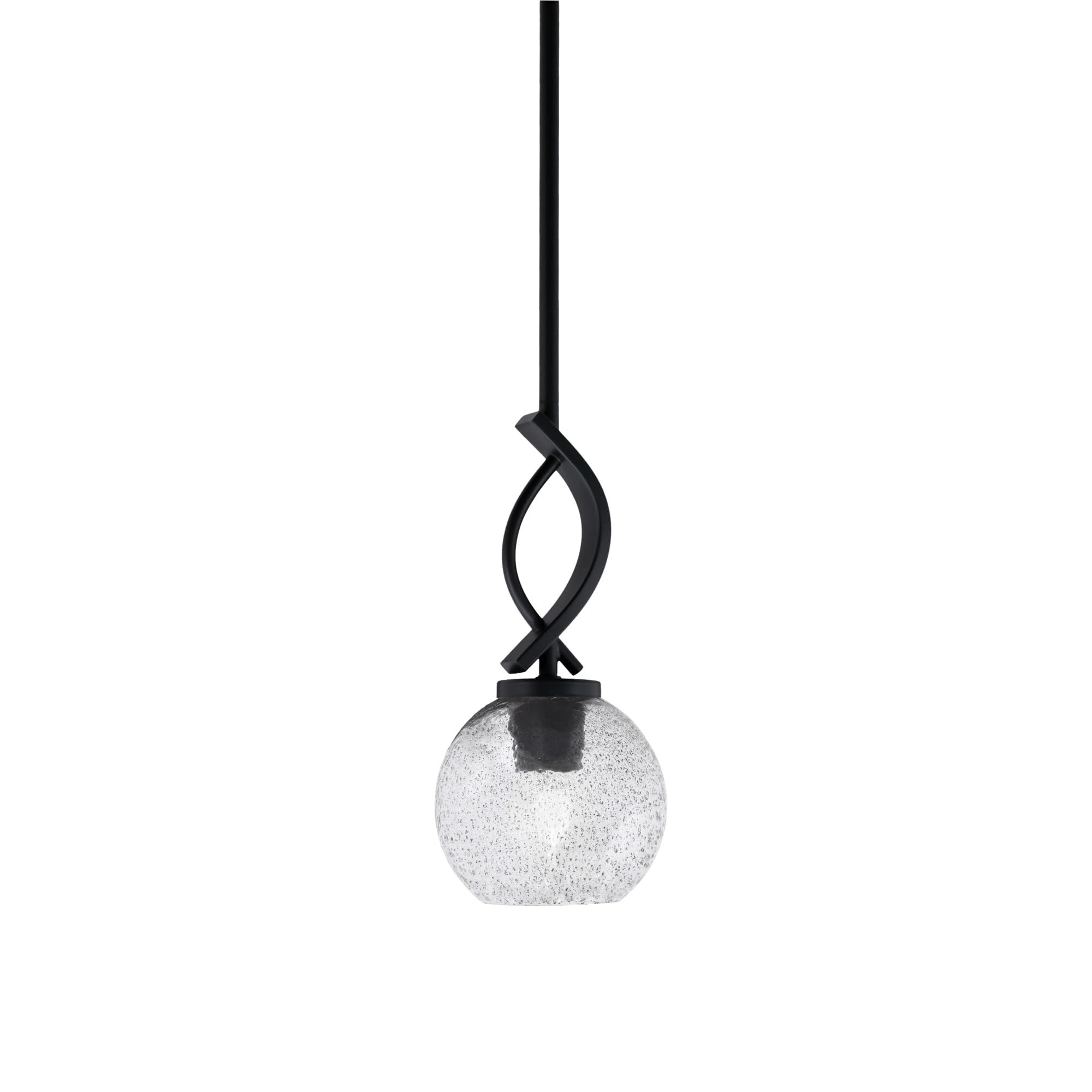 Cavella 1 Light Stem Mini Pendant Shown in Matte Black Finish with 5.75&quot; Smoke Bubble Glass