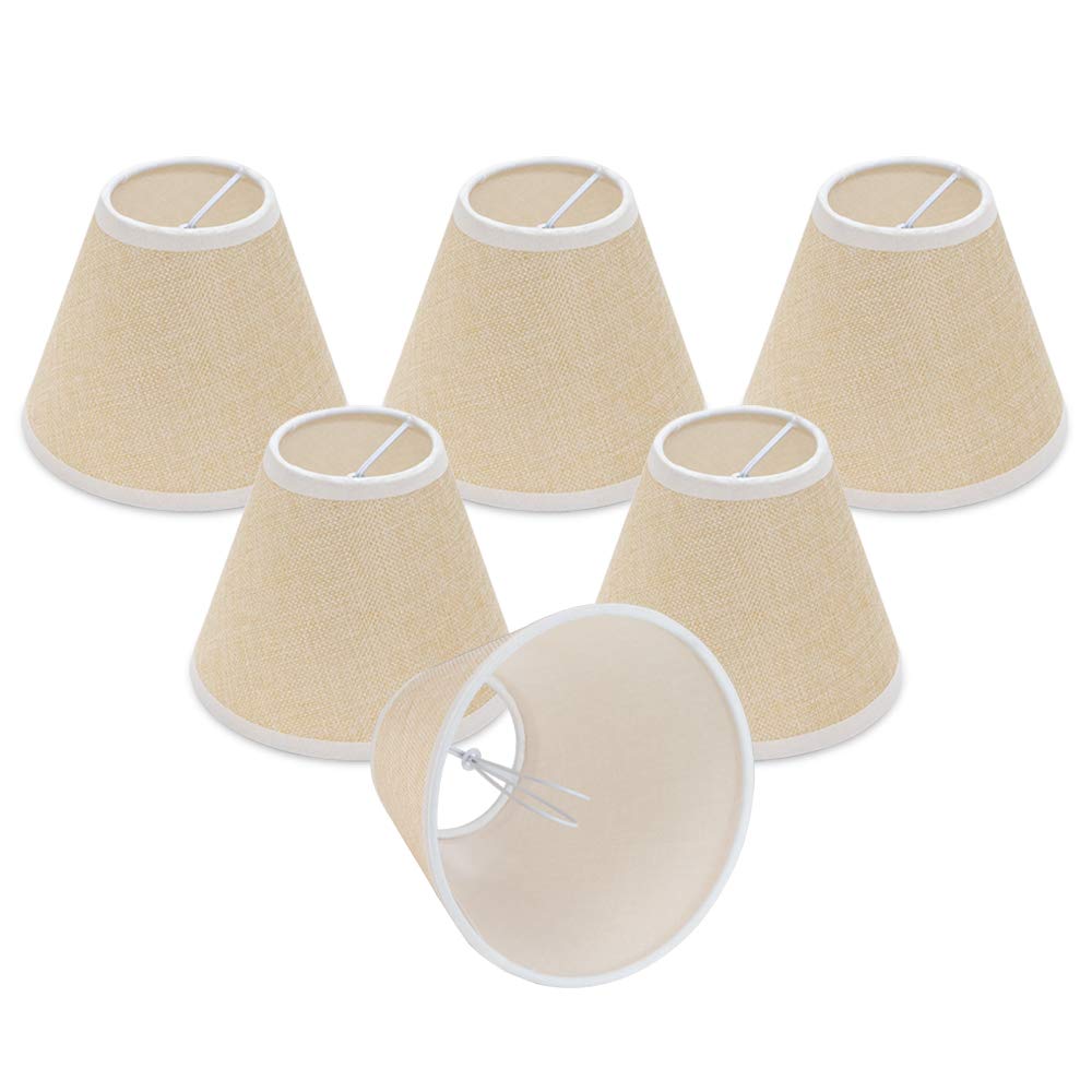 Wellmet Small Clip-on Drum Lamp Shades Set of 6, Linen, 3in x 6in x 5in, Model LP-TAP-Linen