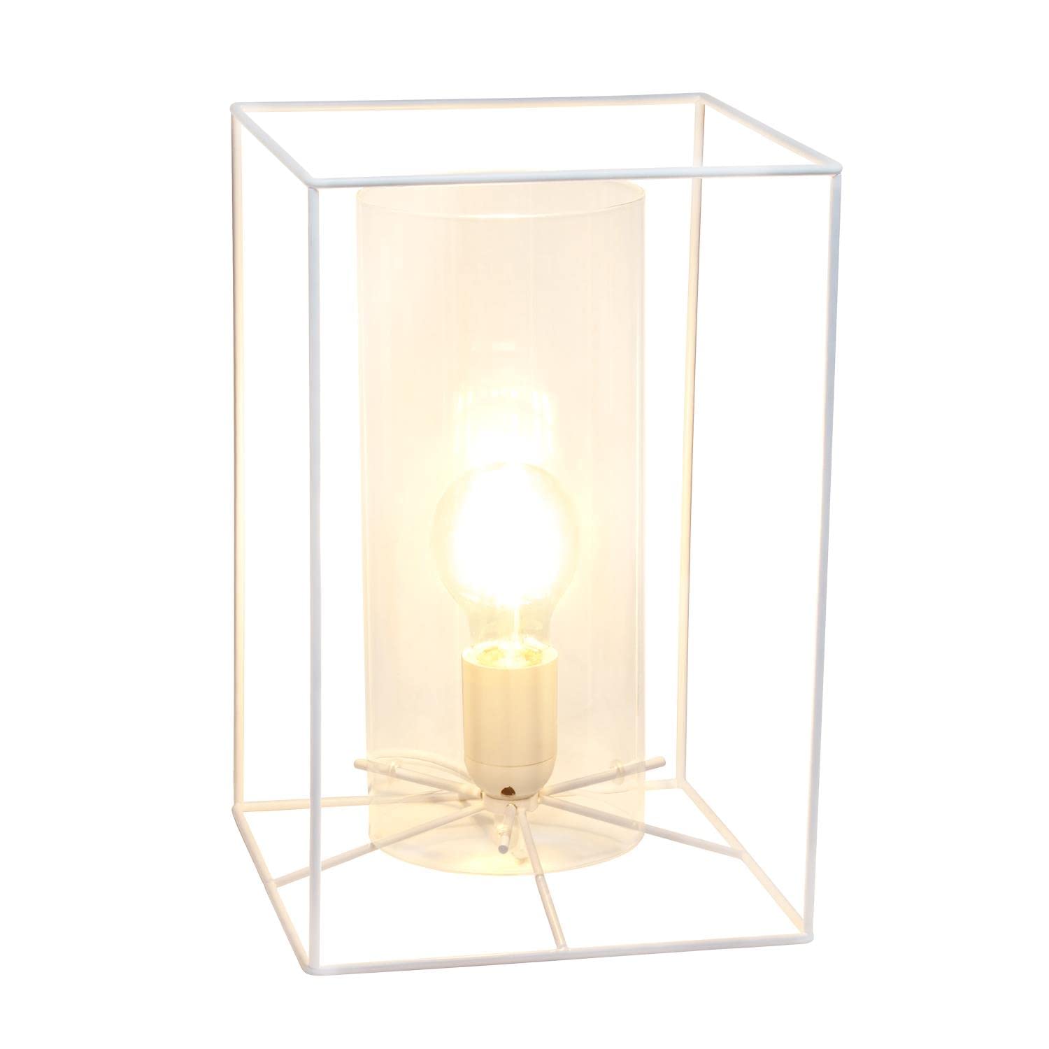 Lalia Home Contemporary White Framed Table Lamp With Clear Cylinder Glass Shade - Large