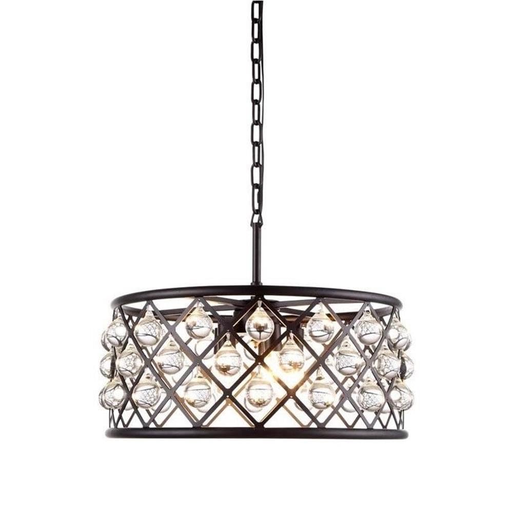 Elegant Lighting Madison Collection 5-Light Pendant Lamp, 20in Depth x 9in Height, Mocha Brown Finish, Crystal, Model 1213D20MB/RC