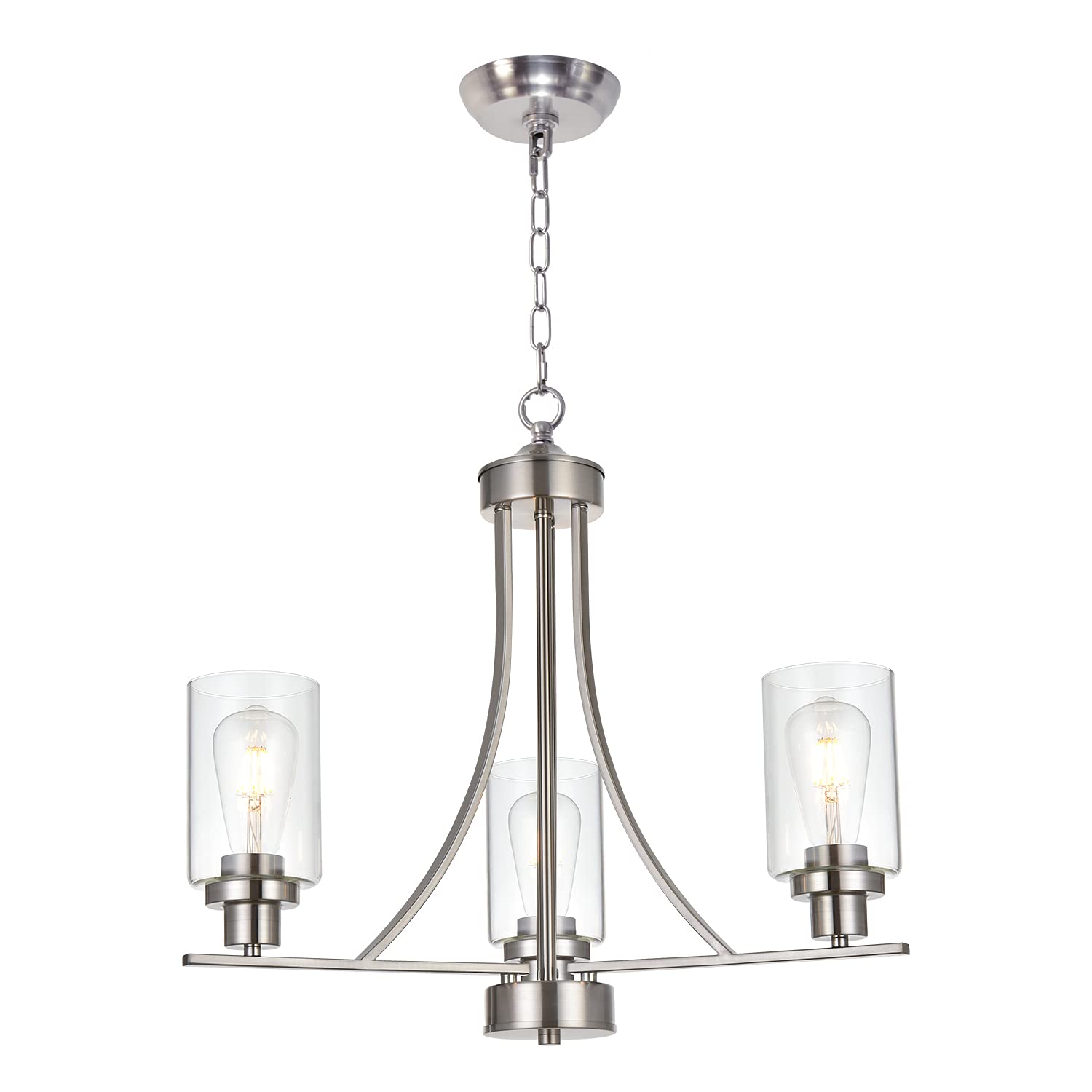 BONLICHT Contemporary Chandelier 3 Light Brushed Nickel Modern Lighting Fixtures Hanging Clear Glass Shades Pendant Light Classi
