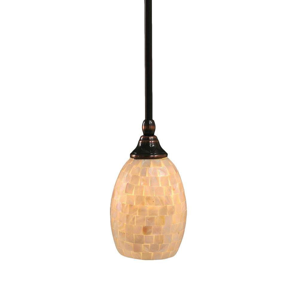 Toltec Lighting 23-Bc-406 Stem Mini Pendant With Hang Straight Swivel With 5&quot; Ivory Glaze Seashell Glass, Black Copper Finish