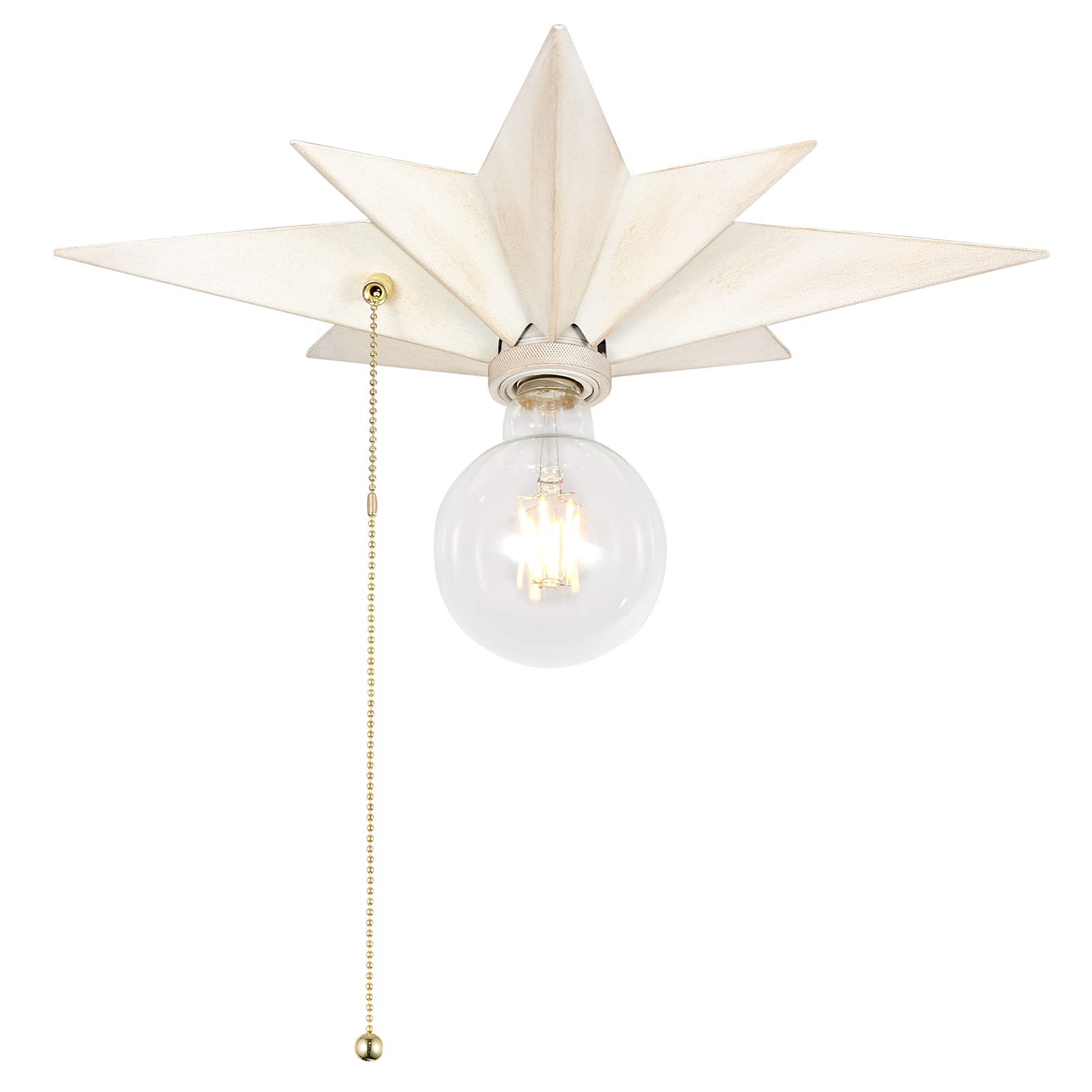 Airposta 16 inch Flush Mount Ceiling Light, White Star Design, Metal, Pull Chain, Farmhouse Style for Hallway, Entryway, and More