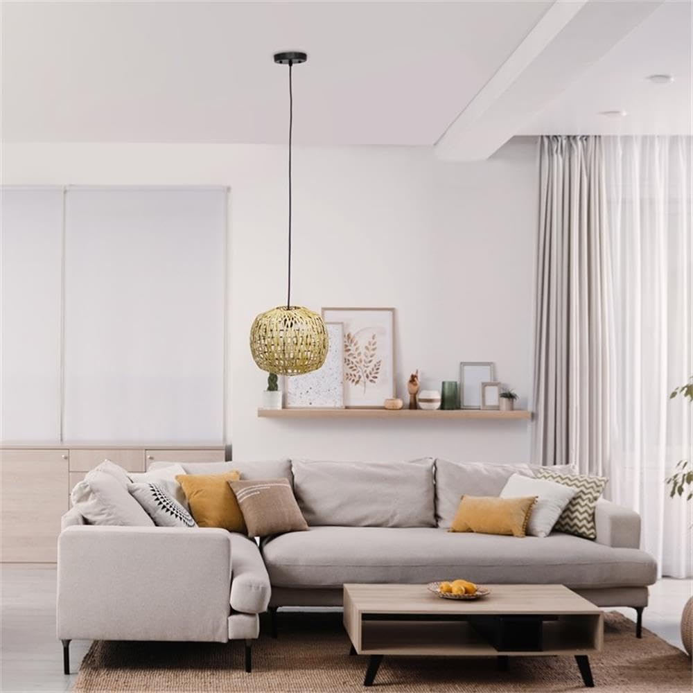 Lalia Home Bohemian Pendant Light, Woven Paper Shade, 11.38in, Natural, Model 1270-LHP-3008-NA