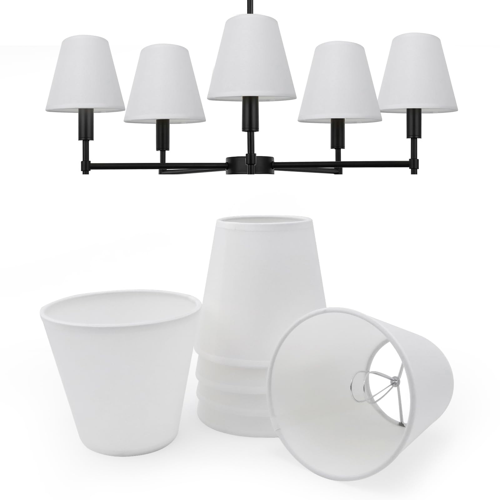 Tsnamay 6Pcs Handmade Chandelier Shades,Linen Clip On Chandelier Lamp Shades,Small Lamp Shades Set Of 6 For Chandelier Lampshade,Beige White