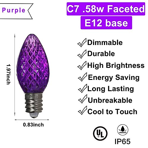 Durable 25 Sets Of C7 Led Christmas Light Bulbs,E12 Faceted Halloween Decoration Led Christmas Replacement Bulbs For Outdoor Decoration (Purple)