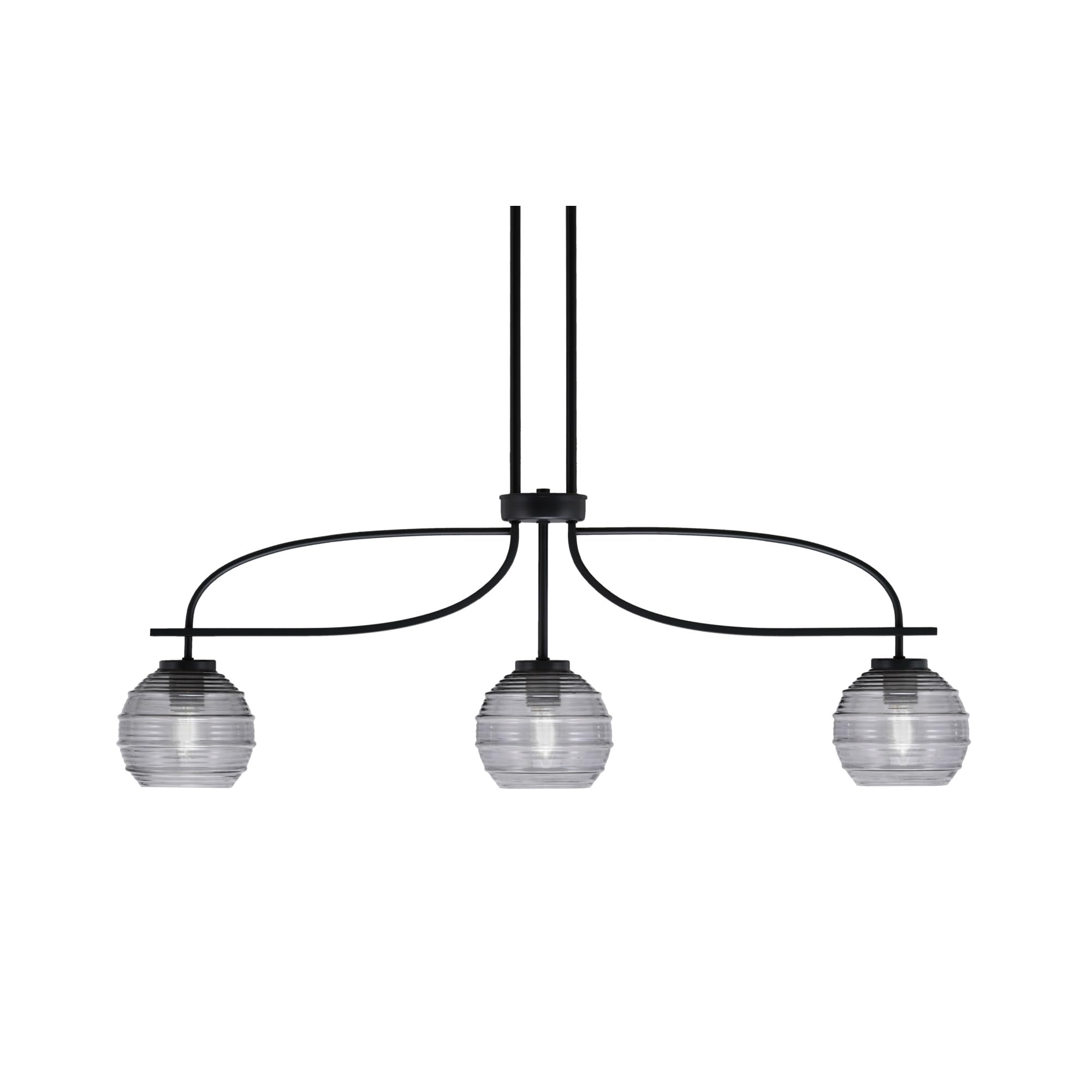 Cavella 3 Light Island Light Shown In Matte Black Finish With 6" Smoke Ribbed Glass