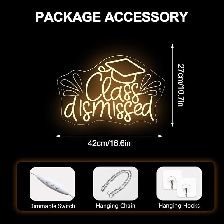 Nosun Class Dismissed Neon Sign Class Neon Signs For Wall Decor Warm White Led Signs For Classmates Friends Family Usb Neon Word Sign For Party Club Light Up Sign The Best Gift For Graduating Friend