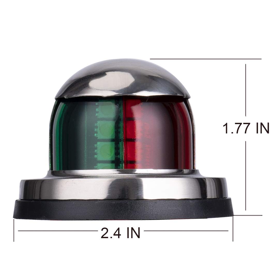 LYCAEA Stainless Steel LED Boat Navigation Lights - Waterproof Bow Lights with Red & Green LEDs for Pontoon, Yacht, Skeeter, 12V