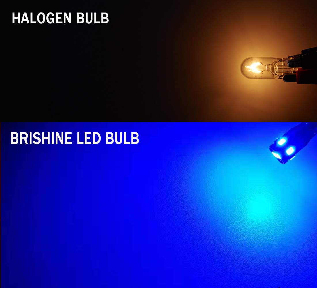 BRISHINE 194 LED Bulbs, 300LM Ultra Blue, 9-SMD 2835 Chipsets, Canbus Error Free, Pack of 4, Model XPISMII-194