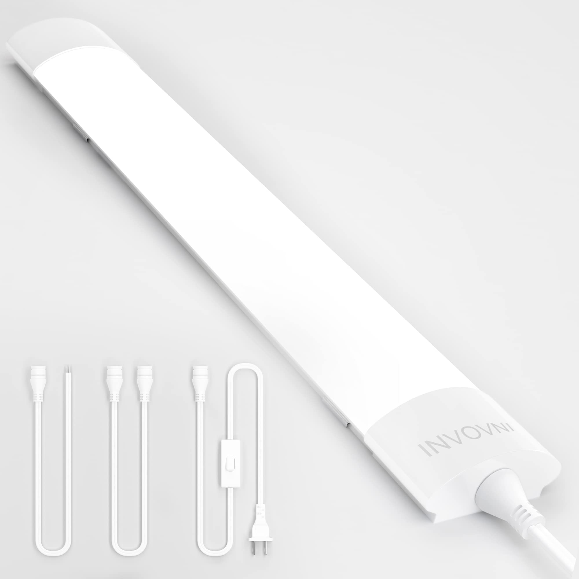 INVOVNI 1.3FT Under Cabinet Lighting, 16W 1800lm 5000K Plug in Wall Light for Bathroom, LED Ceiling Light with Switch for Garage