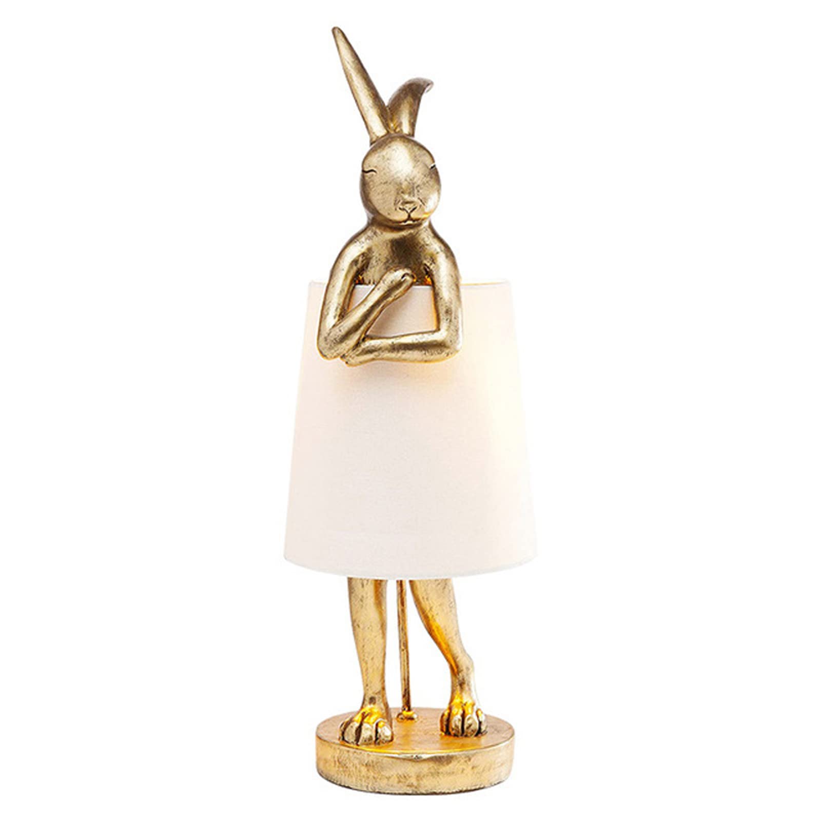 NorDiem Cute Rabbit Animal Table Lamp, Creative Gold Resin Apron LED Desk Light,White Linen Shade,15.7'', Home Decor Eye Protect