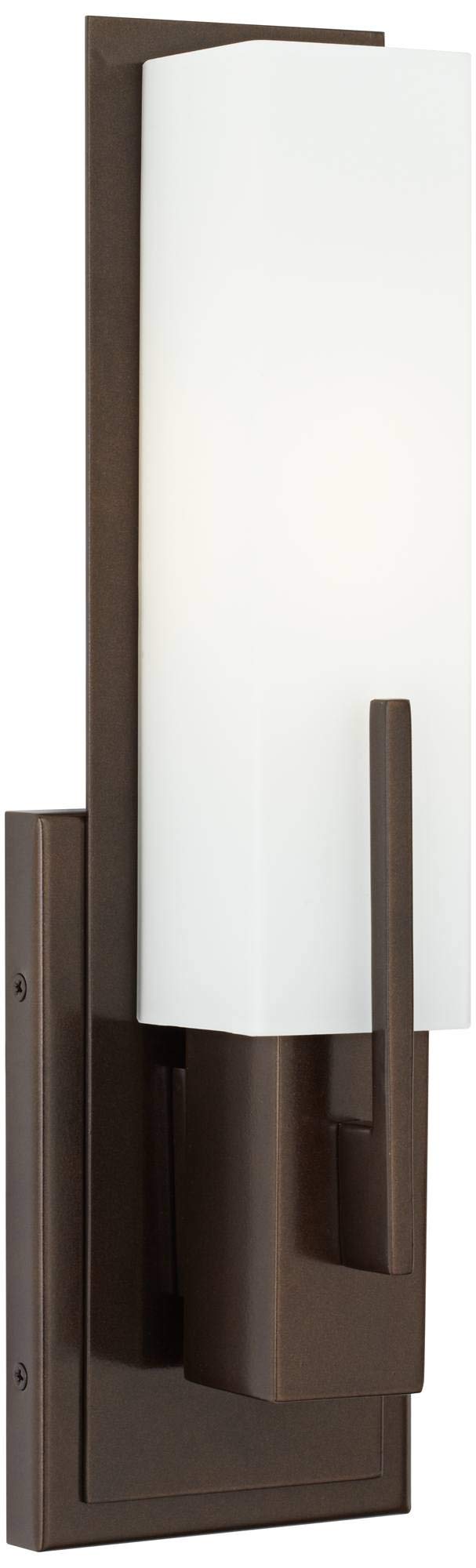 Possini Euro Design Midtown Modern Wall Light Sconce Bronze Hardwired 4 1/2'' Fixture Opal White Glass Rectangular Shade For Bed