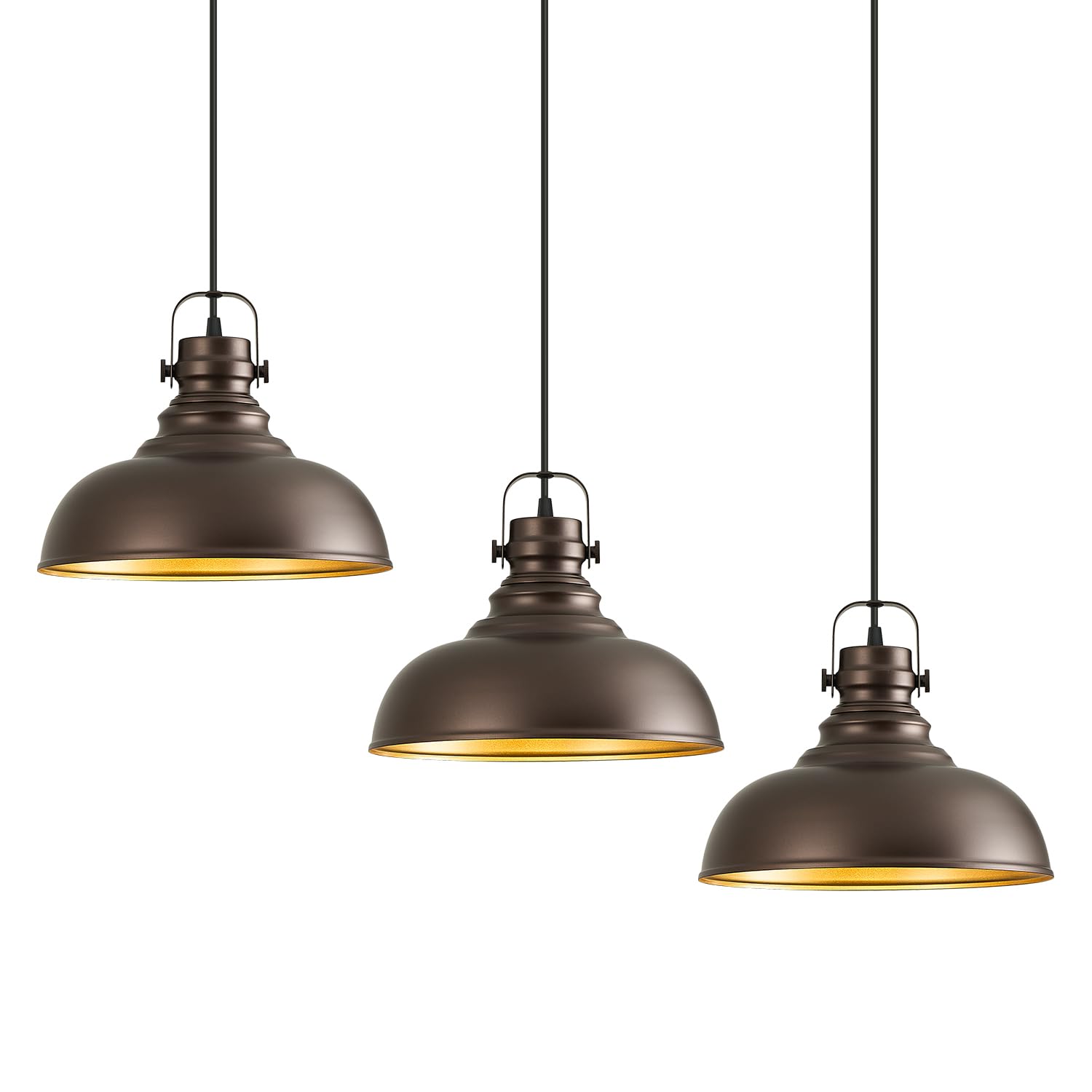 Refice 3 Packs Farmhouse Pendant Lights, Oil Rubbed Bronze Matte Pendant Lighting for Kitchen Island Industrial Adjustable Heigh