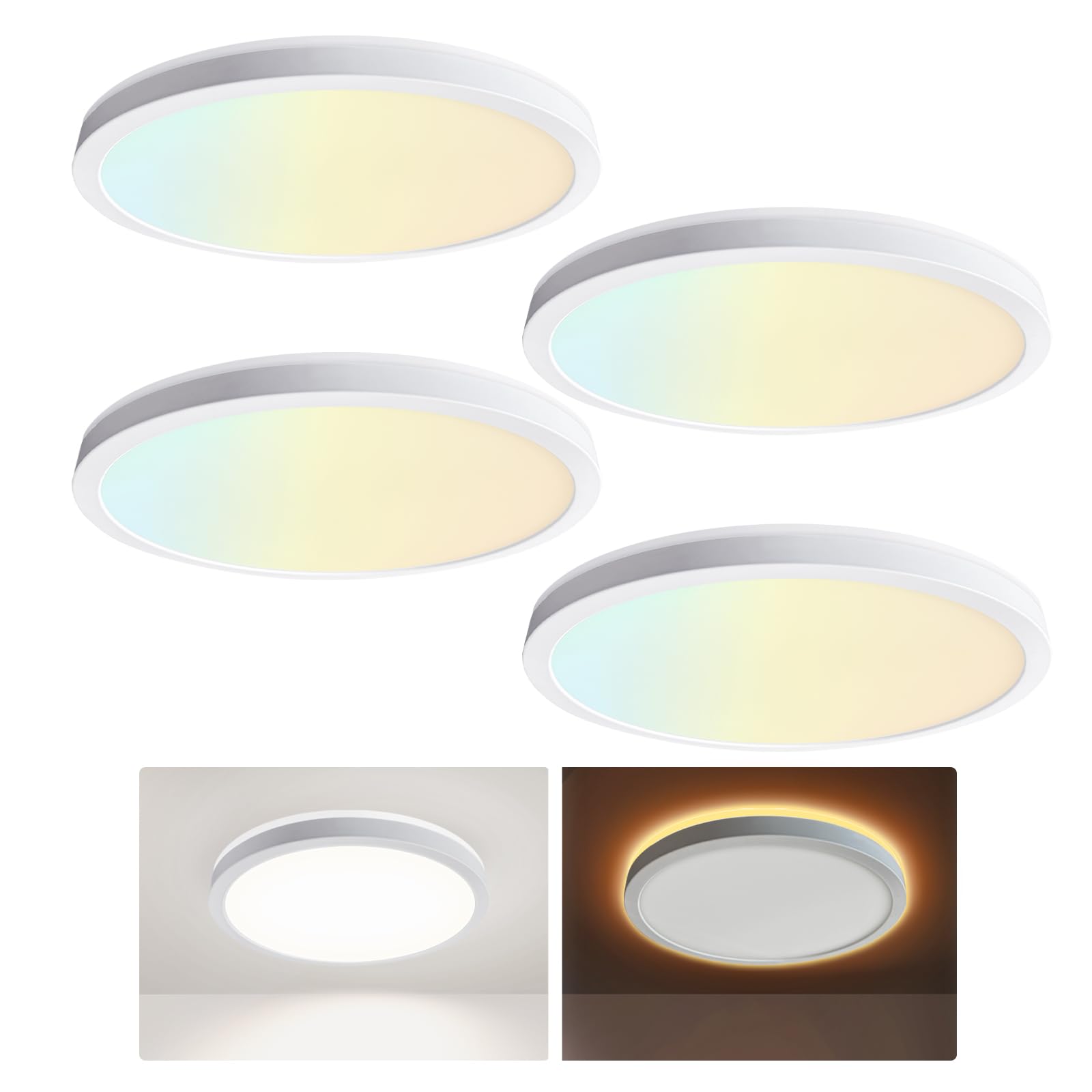 Sofiton 12 Inch LED Flush Mount Ceiling Light Fixture with Night Light, 2700K/3000K/3500K/4000K/5000K Selectable, 24W 1500LM Dim